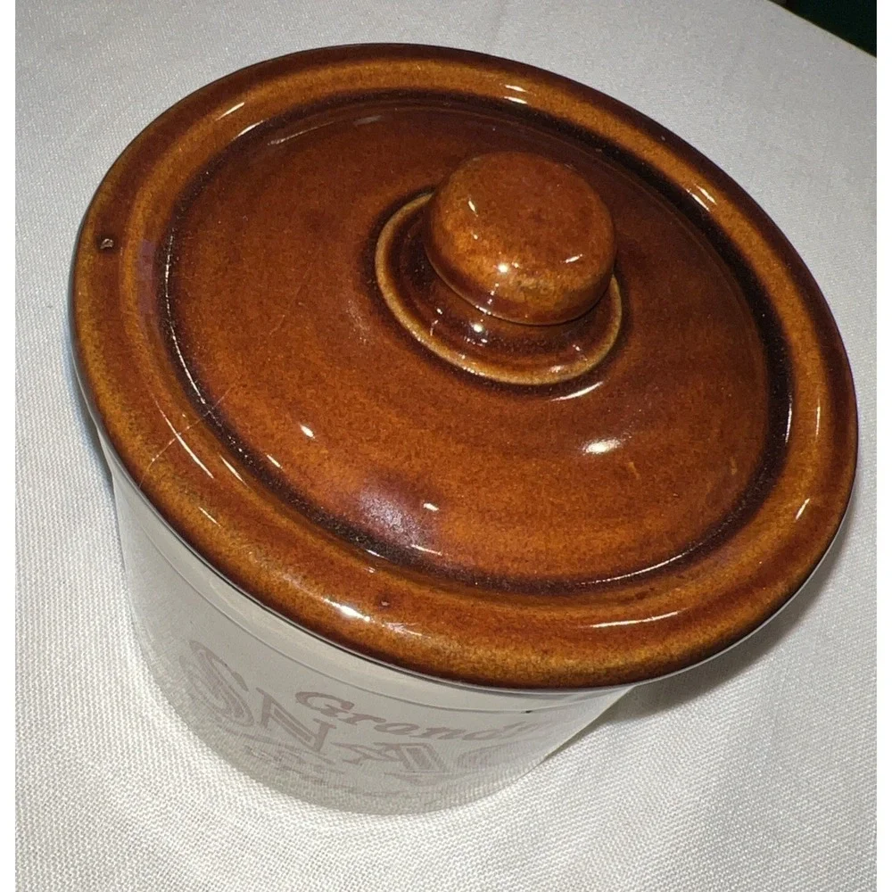 Vintage Stoneware Crock Grandma's Snacks for VIP Grandchildren Cookie Jar
